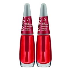 Kit 2 Esmaltes Impala Base Verniz Vermelho Intensificador