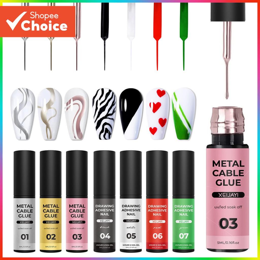 1pc 5ml Gel De Esmalte Liner Paint 7colores Ouro Prata Glitter Sequins UV LED Desenho Francês Arte Casa