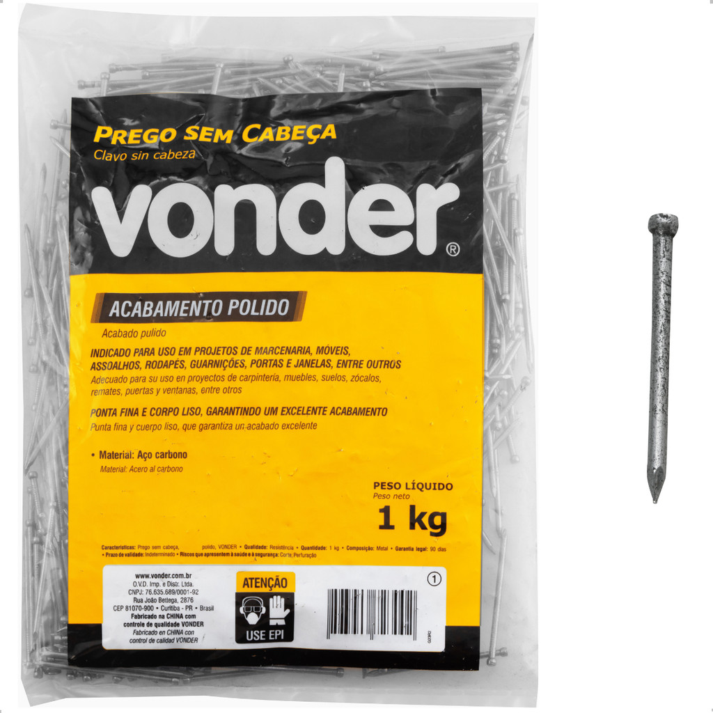 Prego sem Cabeça 10 x 10 (7/8 x 17") Polido 1 Kg Vonder