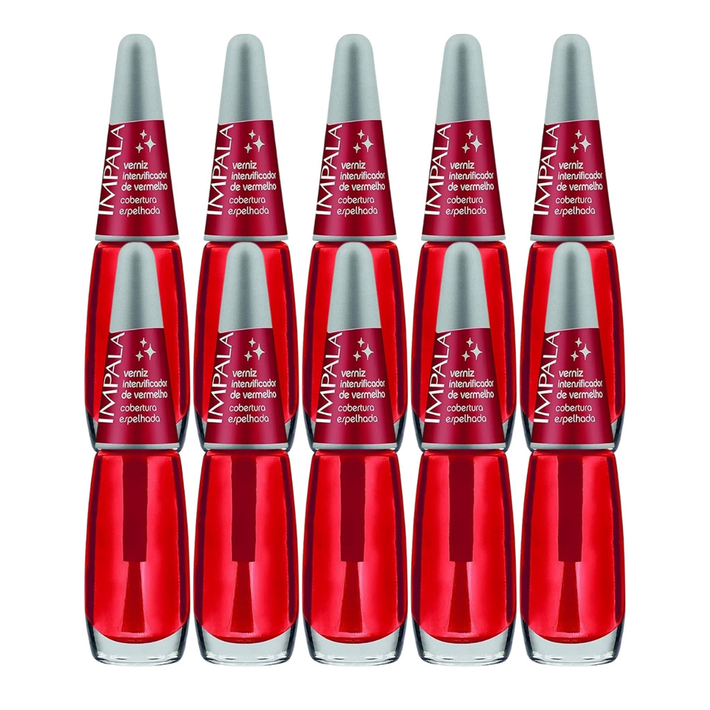 Kit 10 Esmaltes Impala Base Verniz Vermelho Intensificador