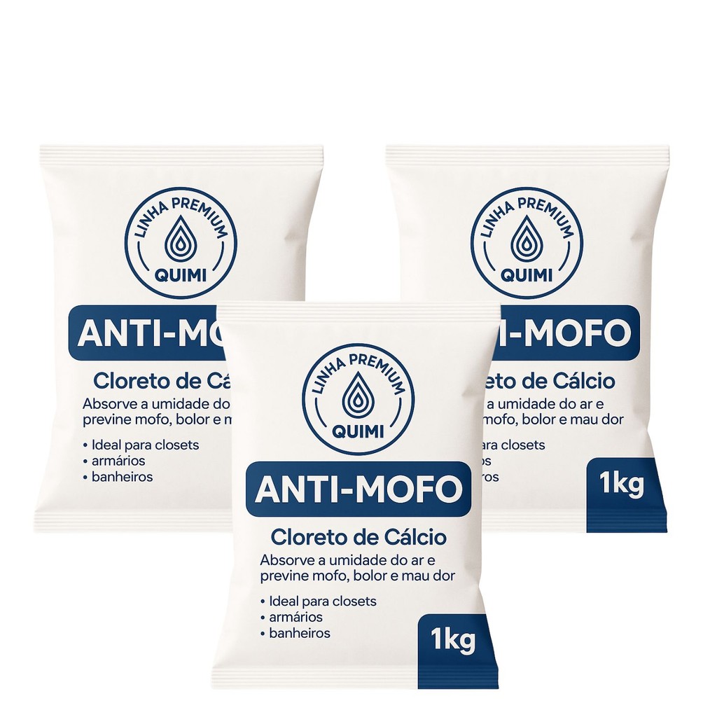 Kit 3 Antimofo 1kg Cloreto de Cálcio Absorve Umidade