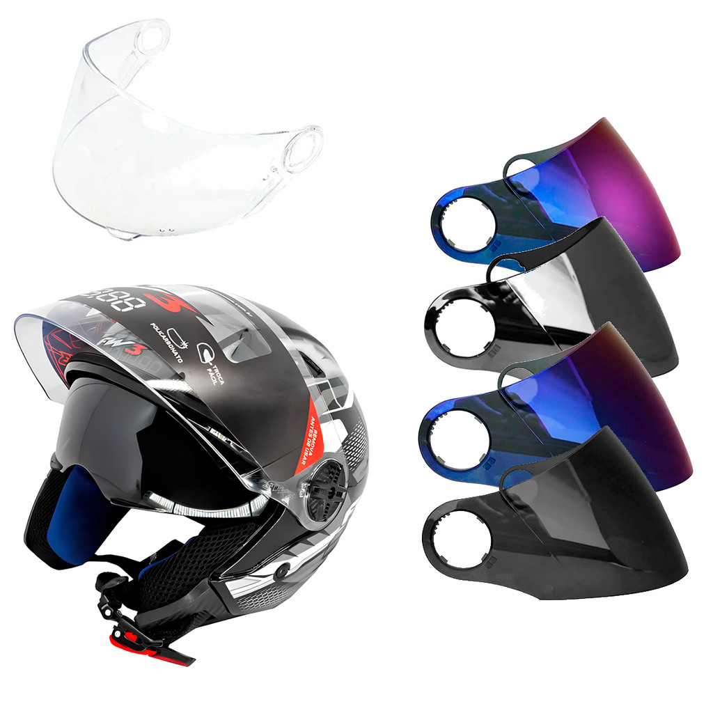 Viseira Capacete Aberto Moto compatíveis com Fw3 X Open Agv Blade e ASX Várias Cores - RS4 em Oferta na Shopee
