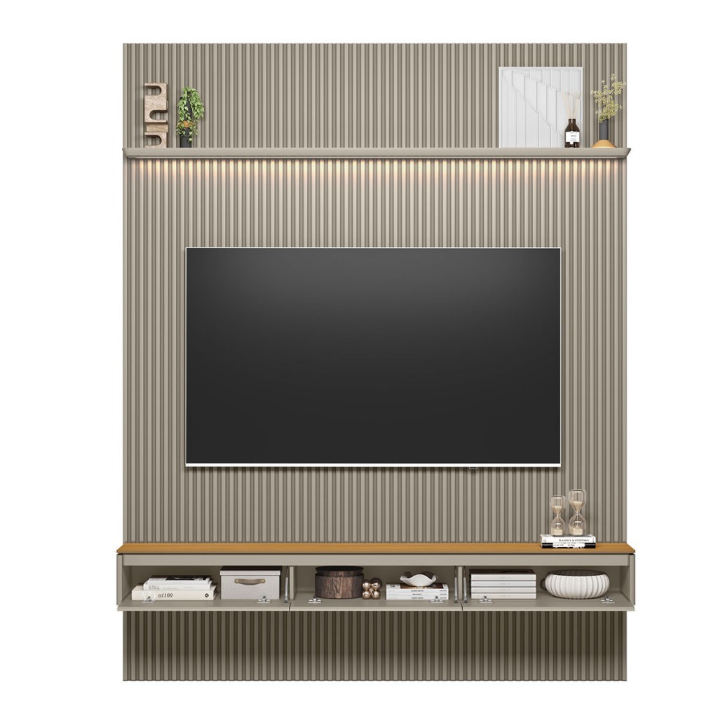 Painel para TV Até 85 Polegadas 3 Portas 1 Prateleira Ripado Tauri/Gris Fosco 810010303 - Linea Brasil · foto 2