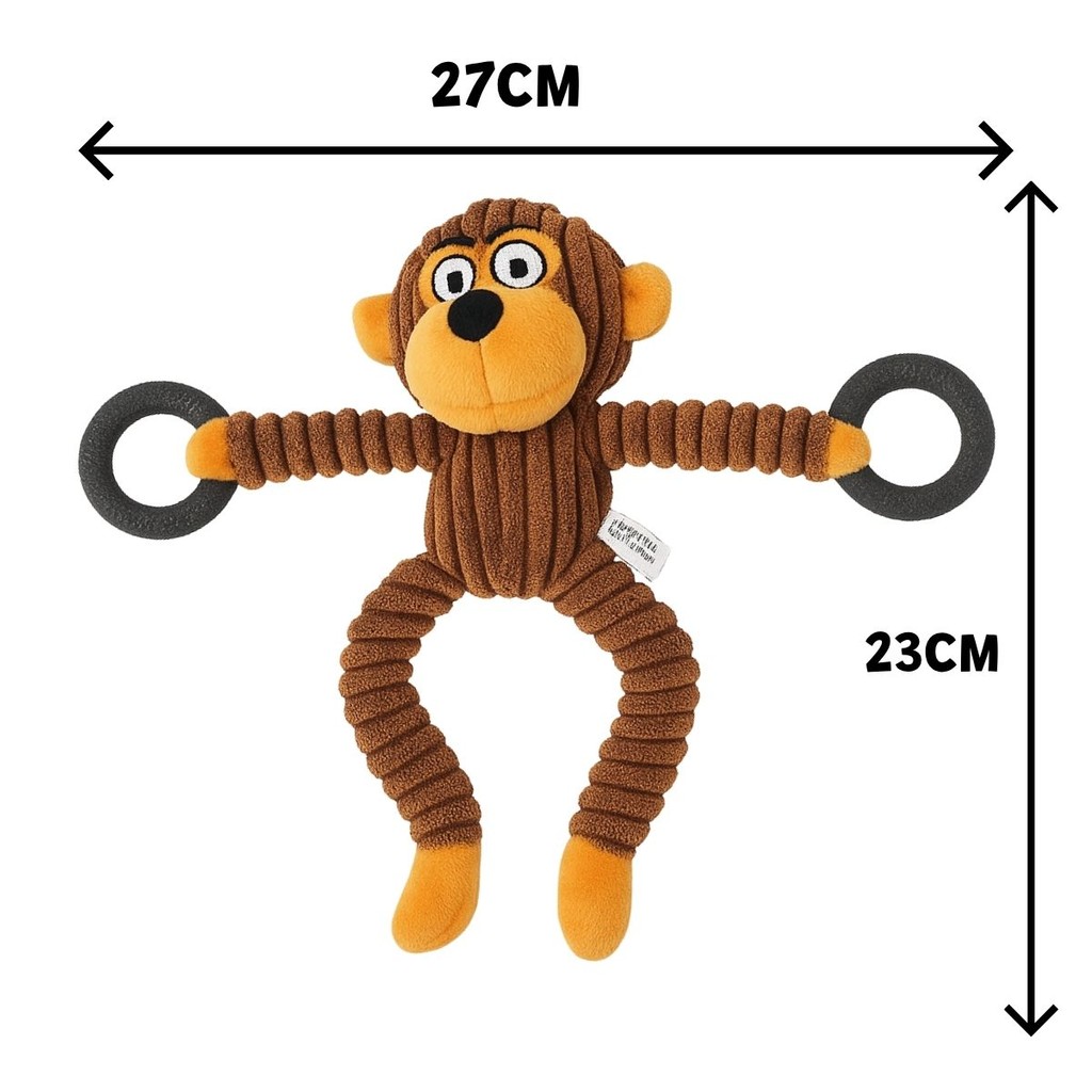 Detalhes do Brinquedo de Cachorro Pet Bichinho de Pelúcia Macaco com Argola Apito Som Divertido Interativo