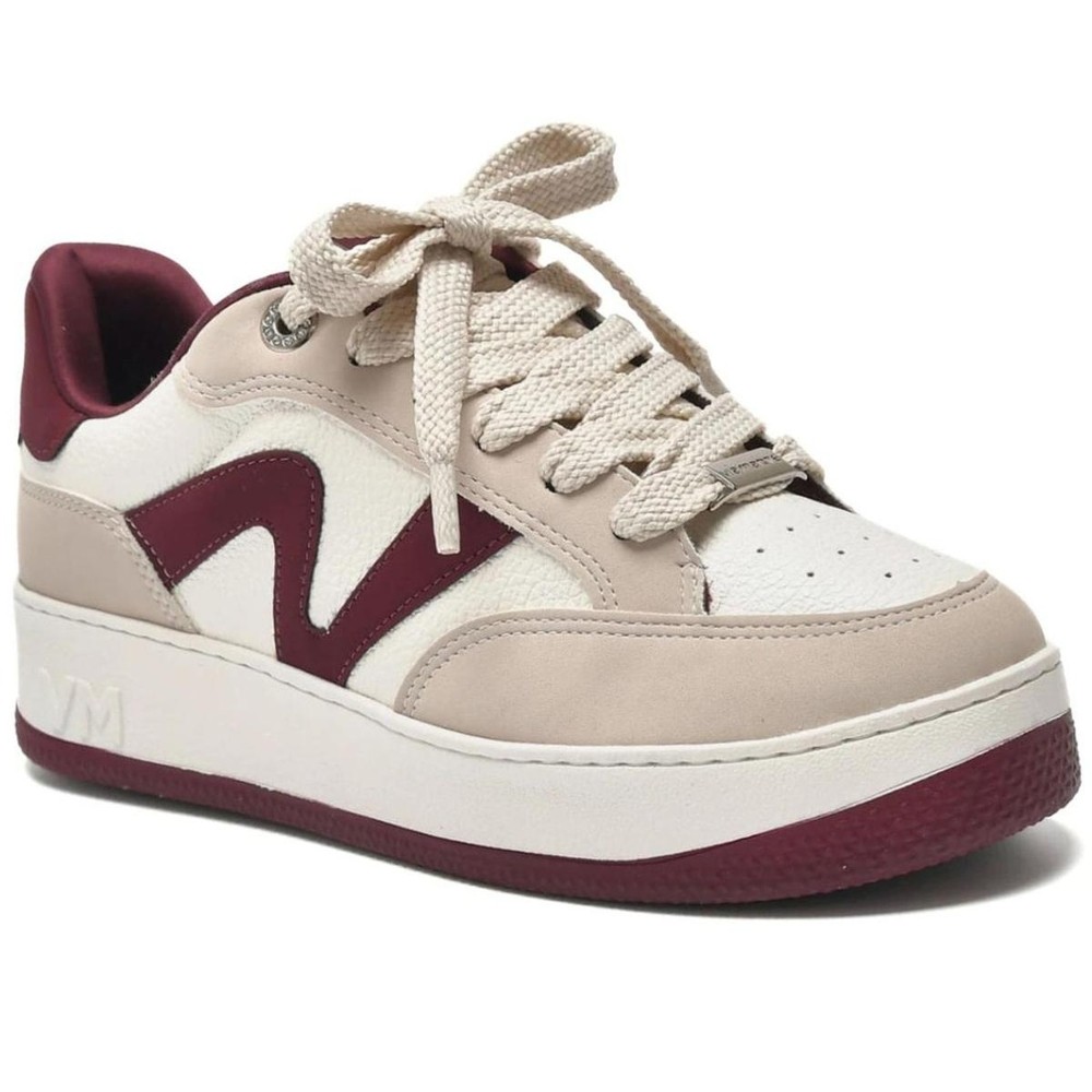 Tênis Via Marte Casual Perfuros Feminino - Off White e Bordô