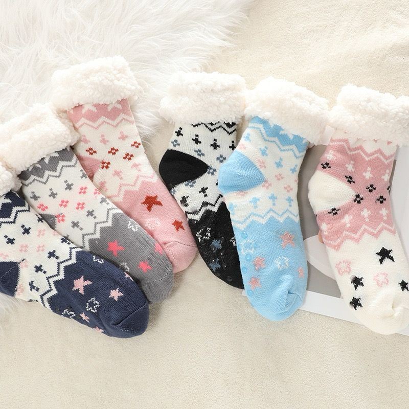 Kit 1 a 6 Pares Meia de lã térmica infantil para menina e minino Com Antiderrapante