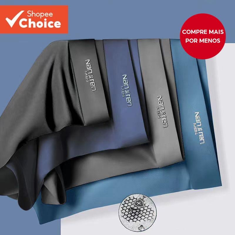 Cuecas Boxer Masculinas De Seda Gelo Respirável Shorts Finos 4 Peças Pacote Verão Conforto L-5Xl