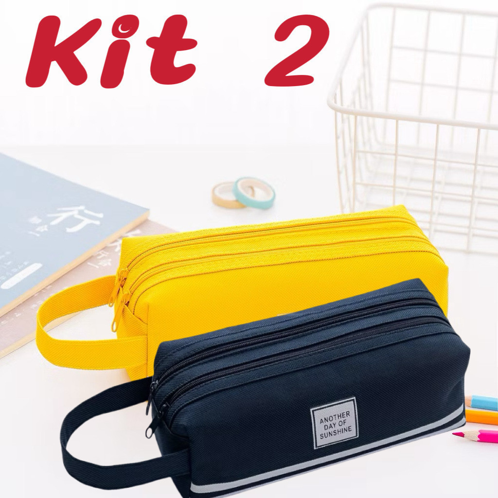 Kit 2 Estojo de lápis portátil de lona de papelaria de camada dupla  FANG