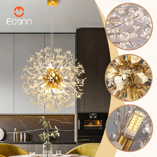 Dourado Lustre Pendente Cristal Dente De Leão  Adequado para sala de jantar, varanda da sala de estar