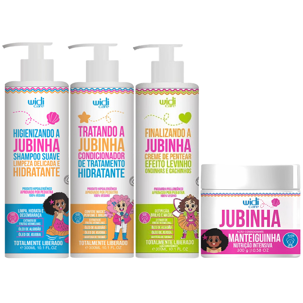 Kit Jubinha Widi Care Shampoo + Condicionador + Mascara + Creme Levinho Hipoalergenico Infantil
