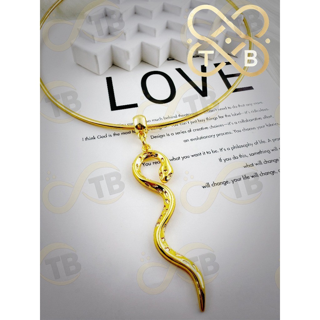 TB Moda Colar Gargantilha Feminino Elos com Pingente Serpente Cobra Folheado a Ouro 18k Dourado