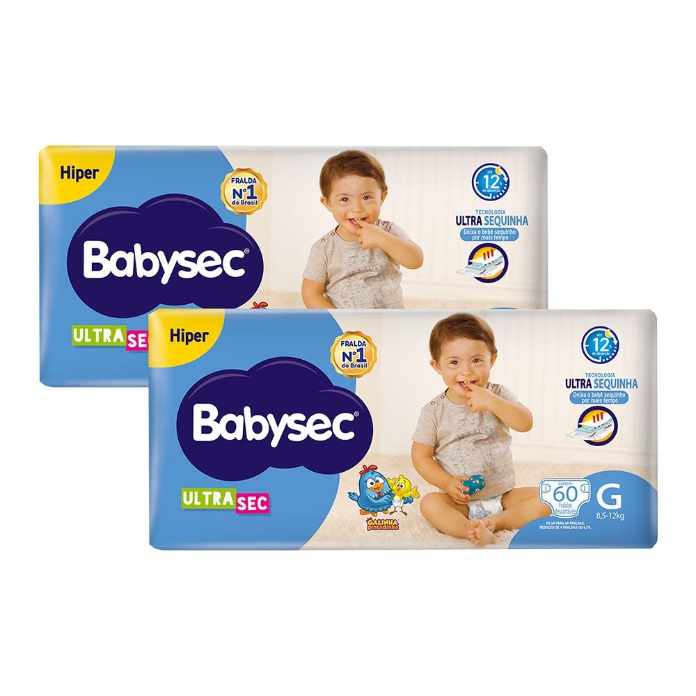 Kit 2 Fraldas Babysec Galinha Pintadinha Ultrasec Hiper Tamanho G 60 unidades cada em Oferta na Shopee