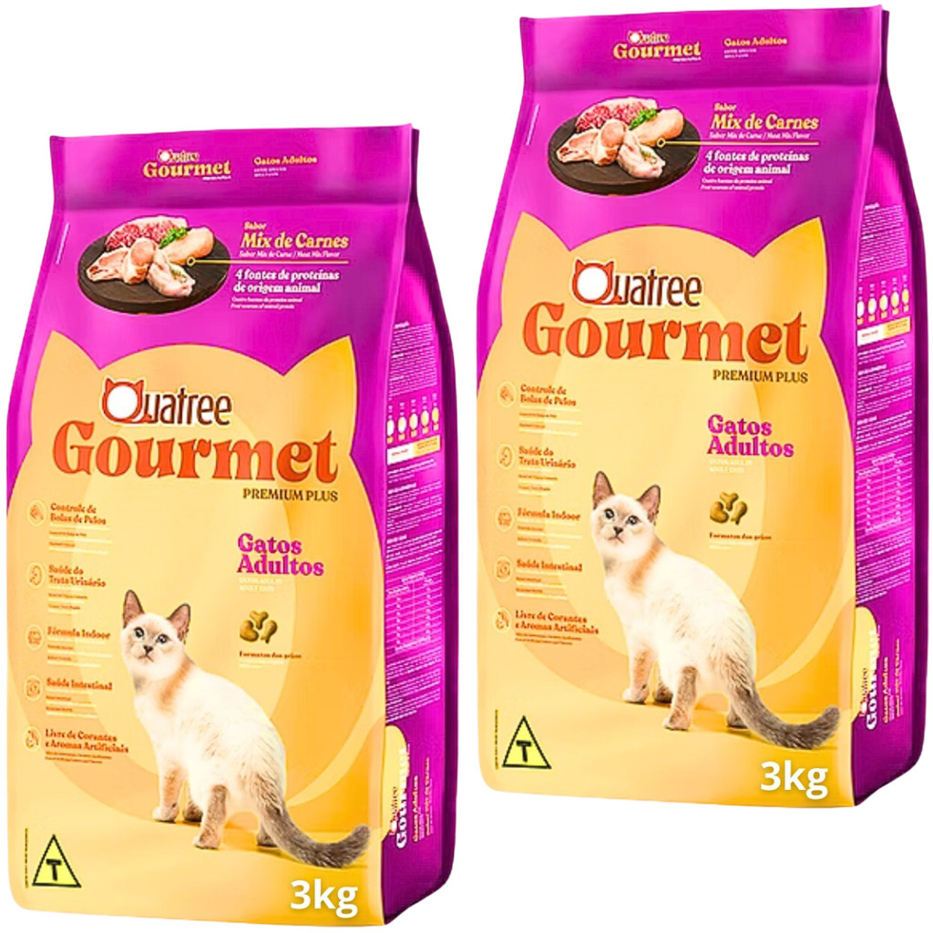 Kit 2 Quatree Gourmet Gatos Adultos Mix de Carnes - 3Kg - Pets