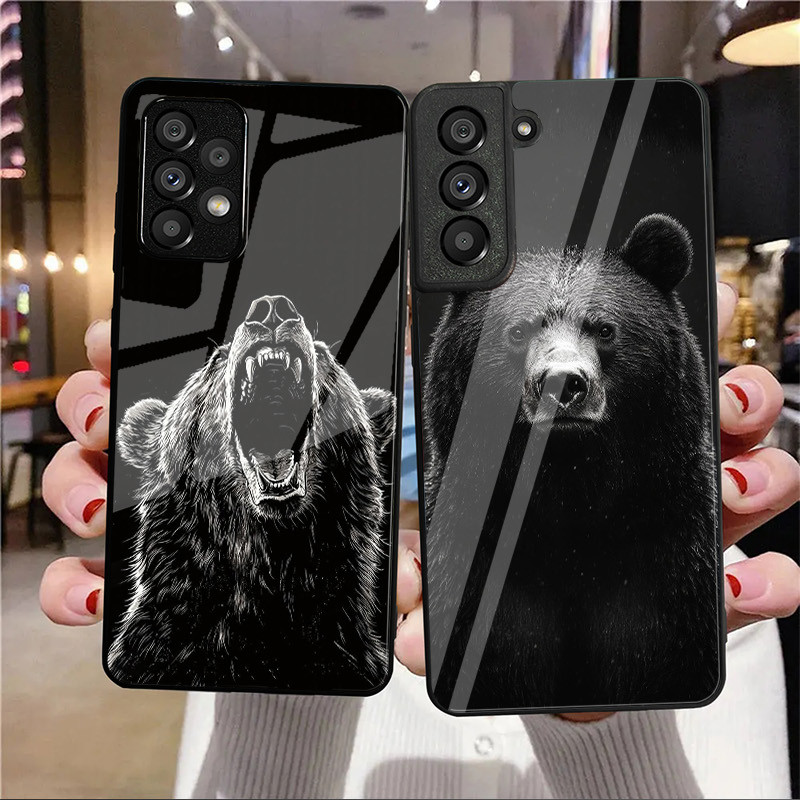 Urso Caso De Telefone Vidro Para Samsung Galaxy A14 A16 A30 A22 A32 A33 A34 A40 A42 A55 4G A52 A53 A54 A70 A71 A72 A73 5