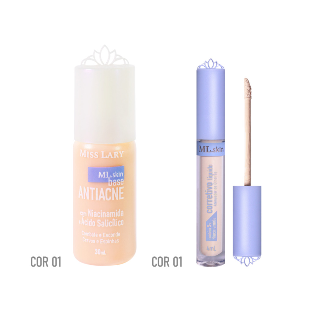 KIT BASE ANTIACNE + CORRETIVO  MISS LARY VB-301 M+ CORRETIVO VB-003 C VB-003 M em Oferta na Shopee