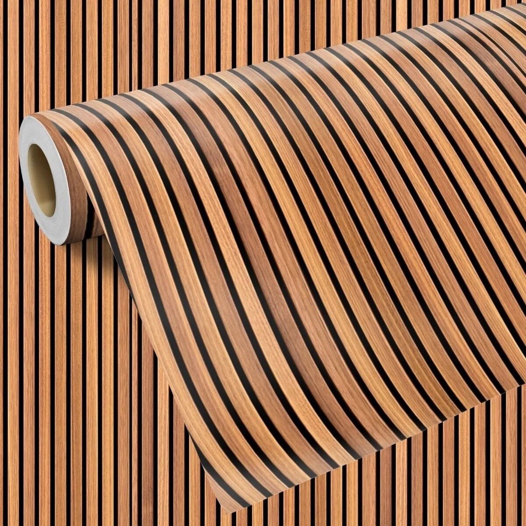 Adesivo Papel De Parede Imitação Ripado de Madeira Lisa Efeito 3D Papel de Parede Lavável
