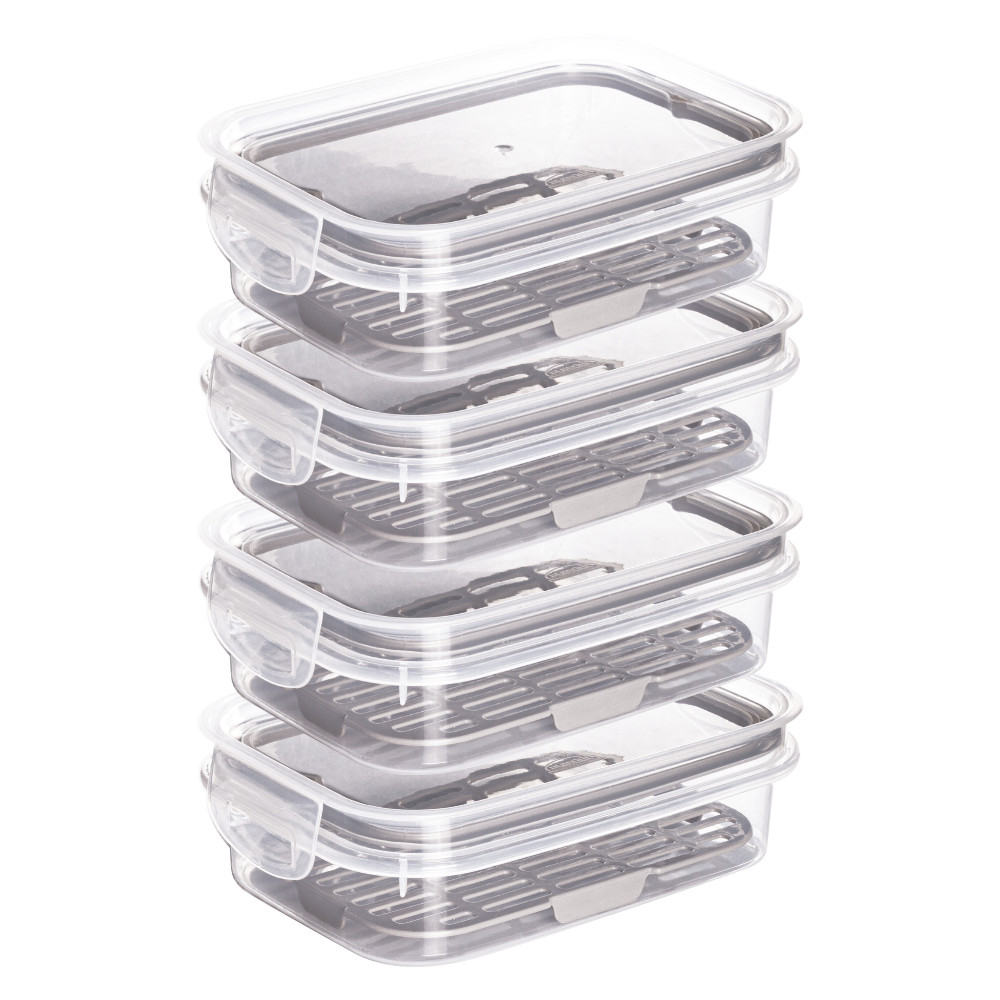 Kit 4 Potes Hermético Porta Frios Com Travas Cesto Escorredor 500 ML Frutas Vegetais Alimentos