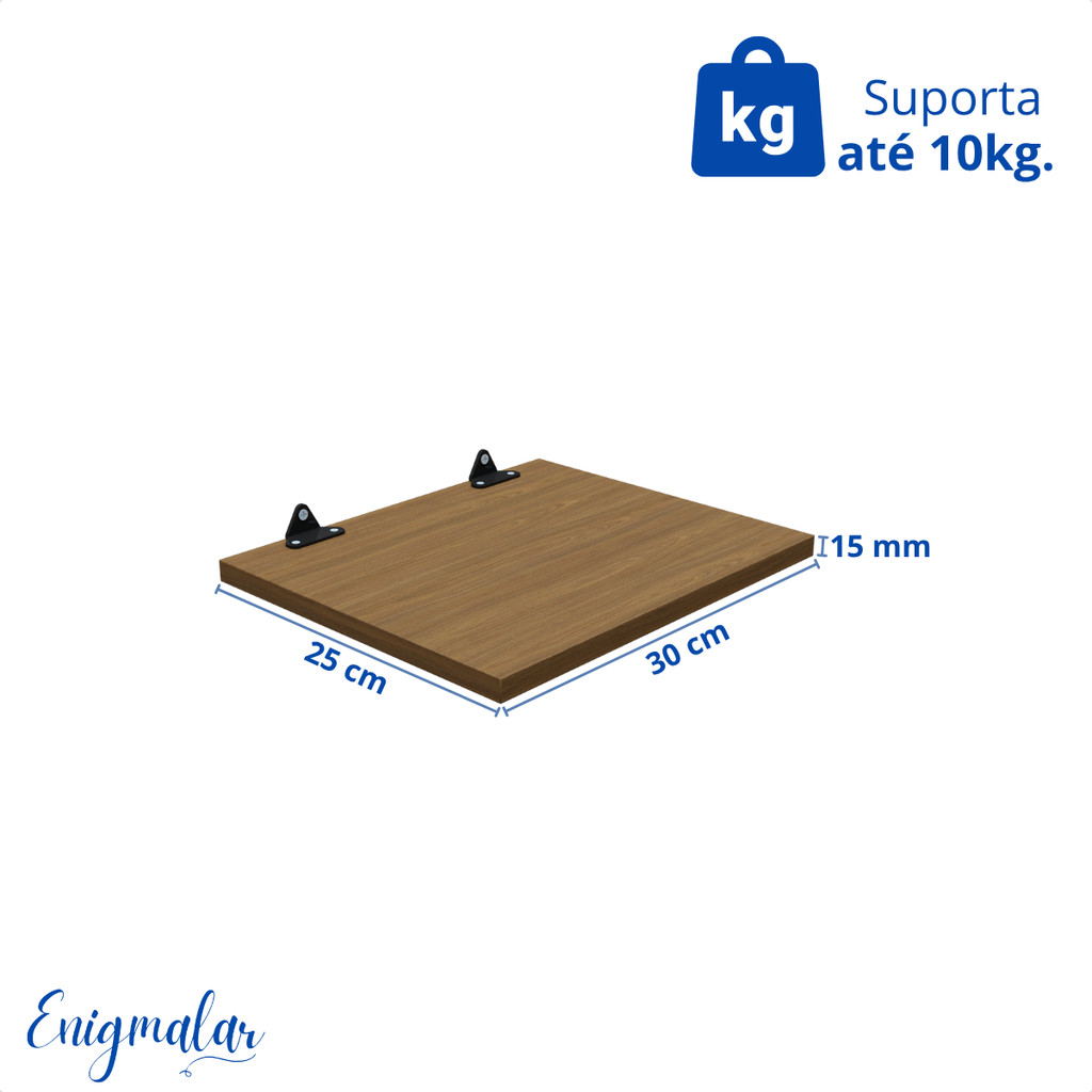 1 Prateleira Freijó 30X25 Com Suporte Flutuante Mdf Organizadora Decoração Cozinha Quarto Banheiro — imagem 2 de 2