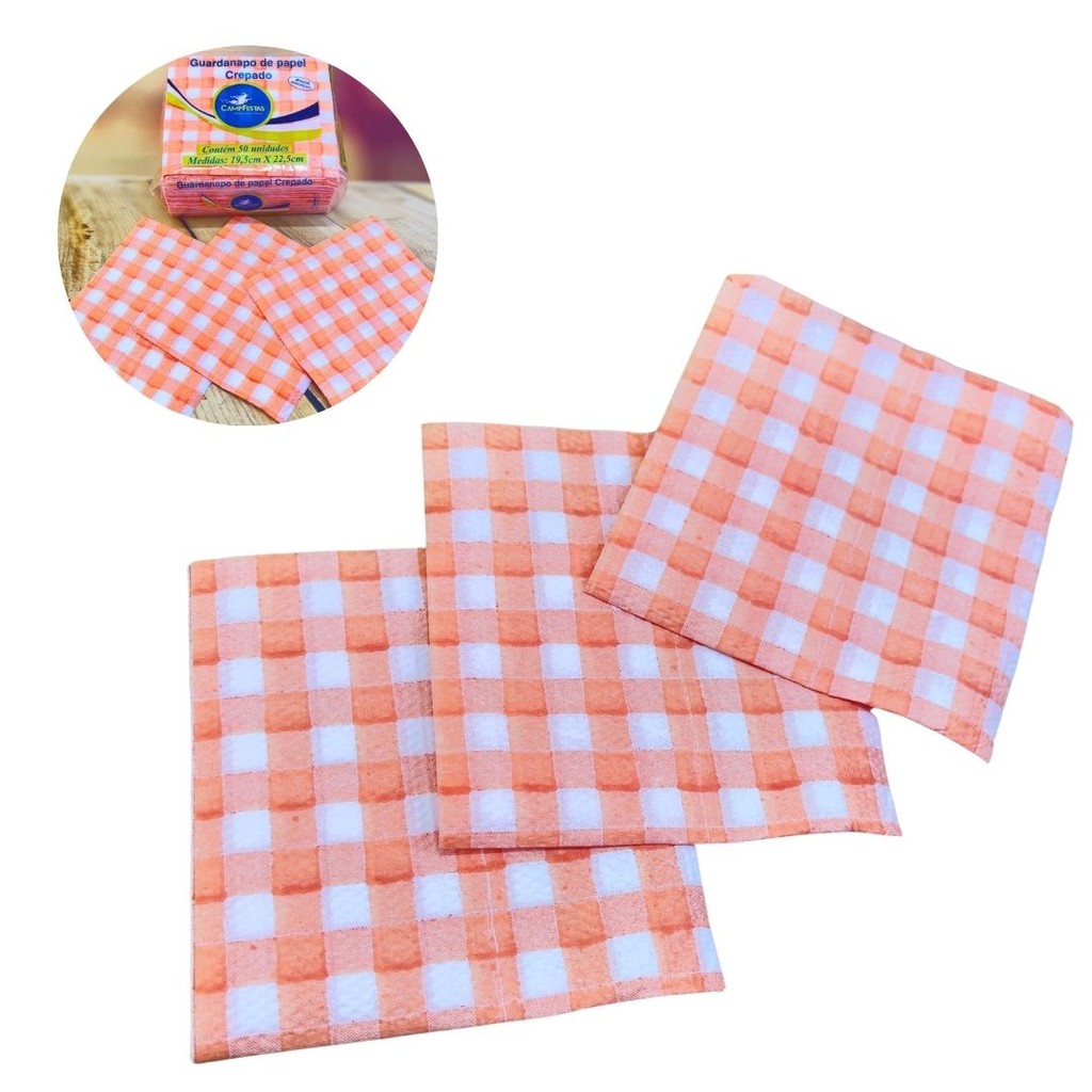 500 GUARDANAPO FESTA JUNINA 19,5X22,5 XADREZ LARANJA FESTA JUNINA 2025