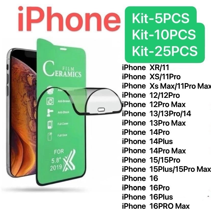 Kit 5/10/25PÇS Película Cerâmica 9D HD IPhone15/15PRO/15PLUS/15PRO MAX 16/16PRO/16PLUS/16PROMAX em Oferta na Shopee