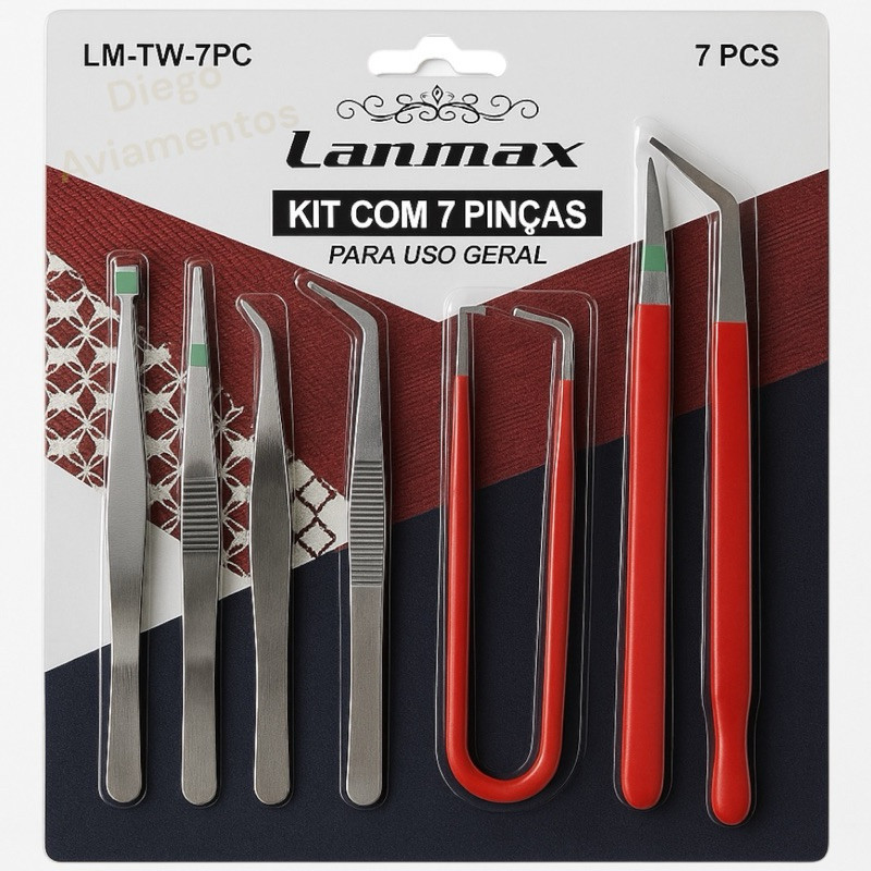 Kit Jogo Pinças Costura E Pequenos Reparos Eletrônicos 7pçs Cor Vermelho