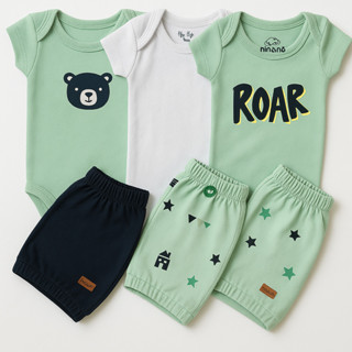 Conjunto 4 Peças Bebê Menino 2 Body Manga Curta + 2 Shorts Algodão Enxoval Maternidade em Oferta na Shopee