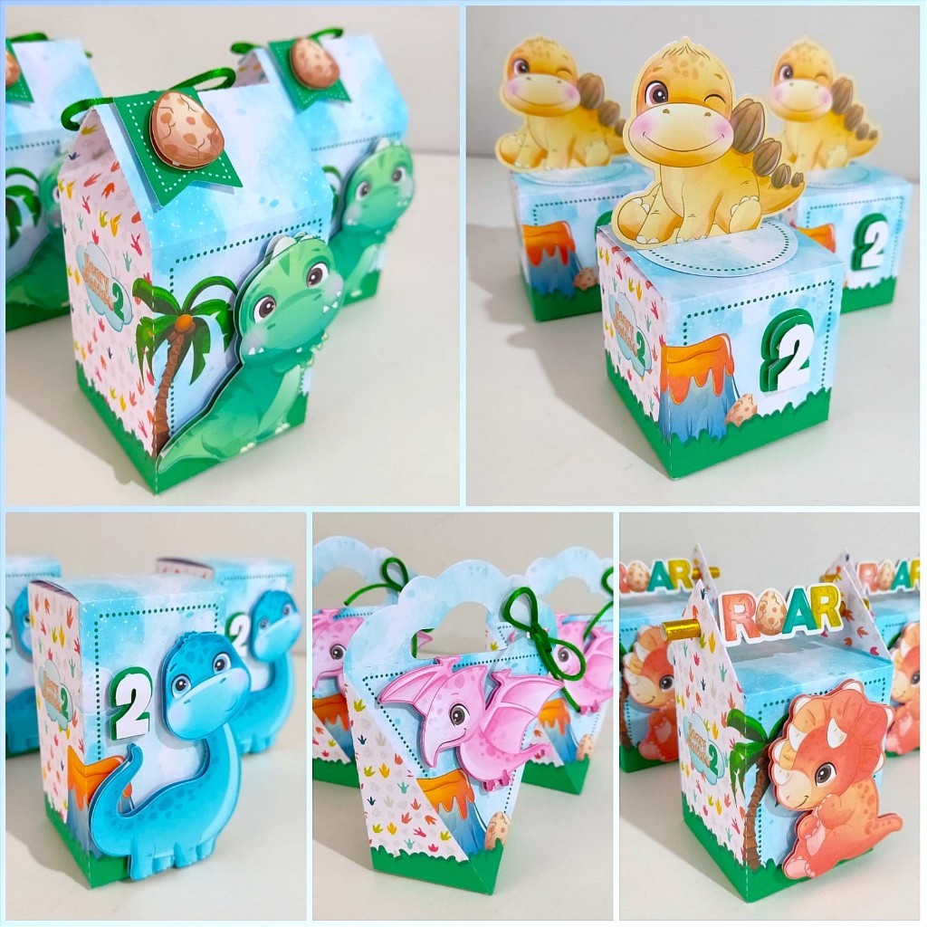 Kit Festa Personalizados Dinossauro Baby Pegue e Monte Aniversário Lembrancinha Caixinhas