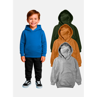 Kit 3 Blusões Moletom Infantil Menino com Capuz | Inverno Quentinho | Agasalho / Blusa de Frio em Oferta na Shopee