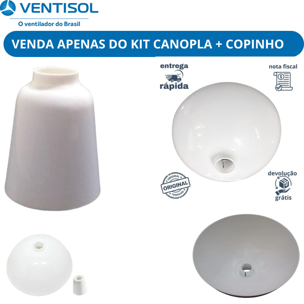 Kit Canopla + Copinho Acabamento Ventilador de Teto Ventisol - Peças Reposição Todos Modelos