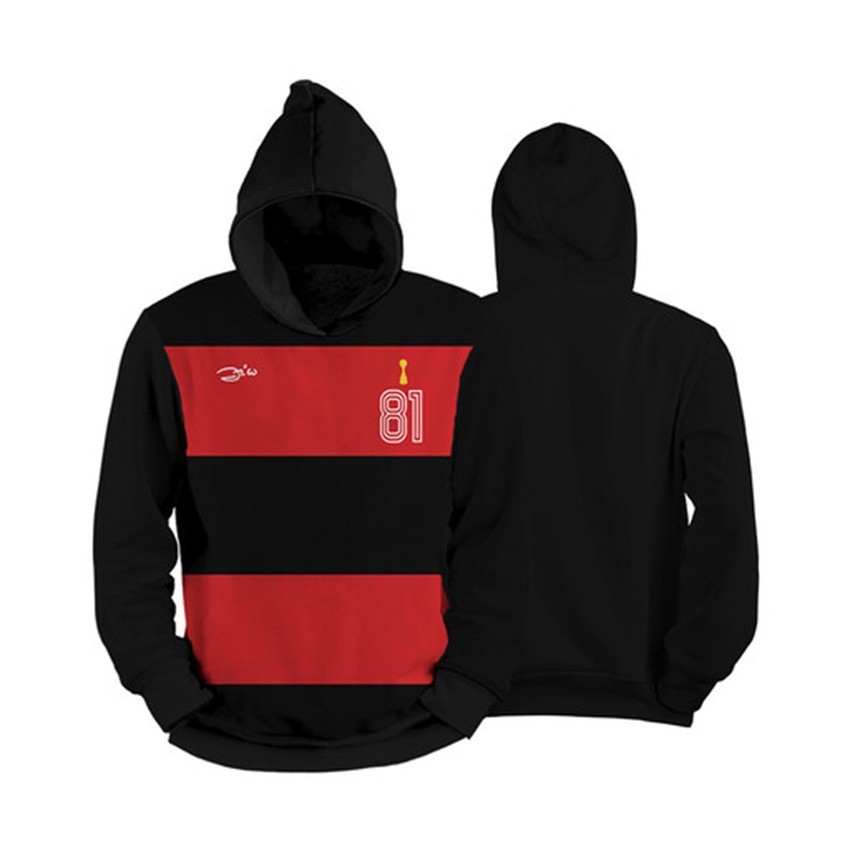 Moletom Estampa Time Carioca de Futebol Vermelho e Preto Full Capuz Fechado Tecido Algodão Blusa de Frio