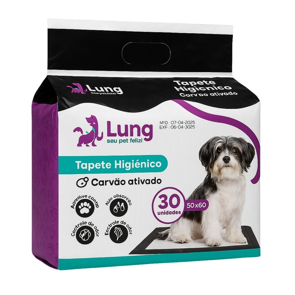 Tapete Higiênico 50x60cm 30 Unidades Carvão Ativado p/ Cachorro Pet Fita Colante Envio Imediato