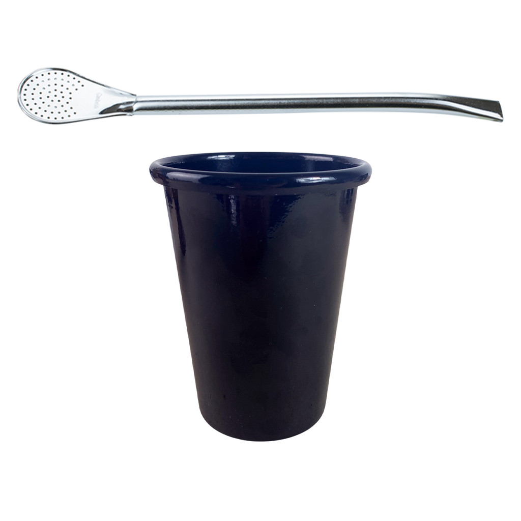 COPO DE TERERE ALUMINIO PRETO 350ML + BOMBA DE TERERE CLASSICA