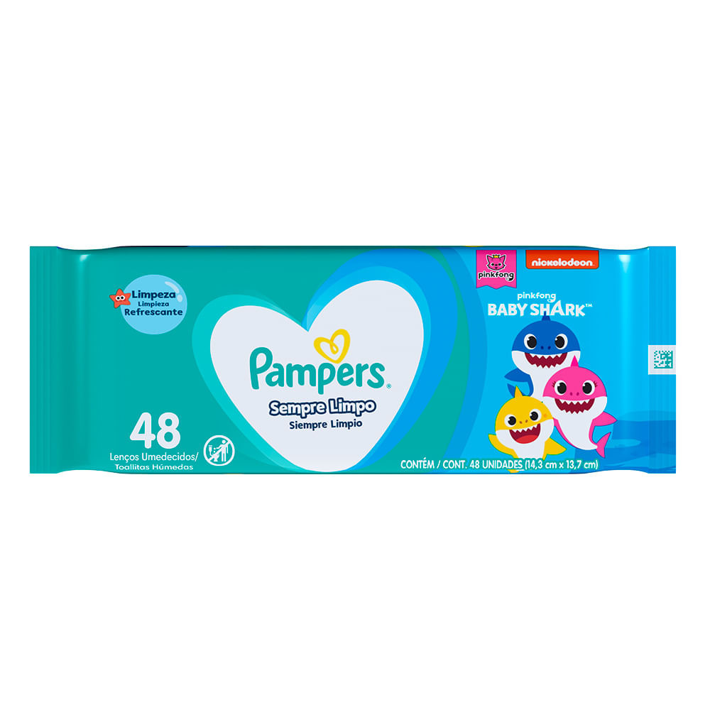 Lenço Umedecido Infantil Pampers Baby Shark Com 48 Unidades - Mom & Baby