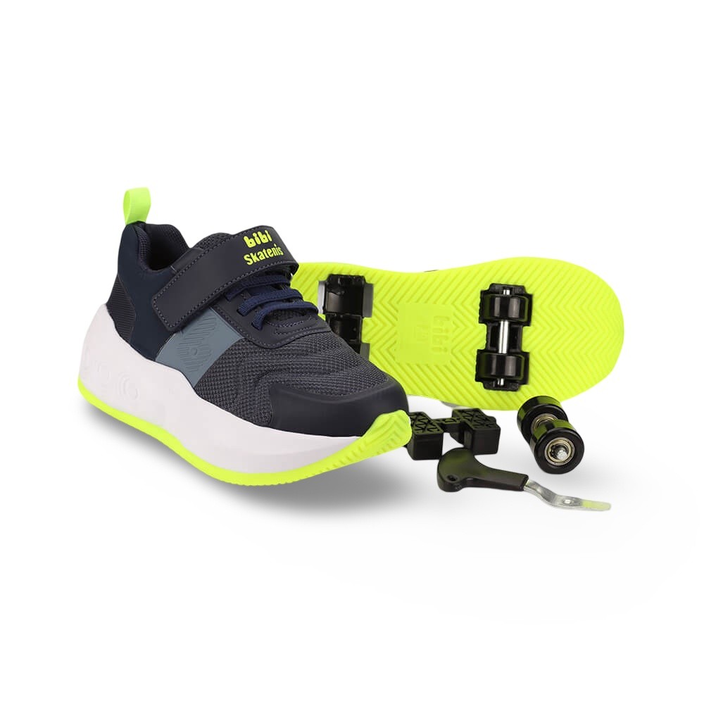 Tênis Infantil Menino Bibi com Rodinhas Skatenis Marinho com Amarelo