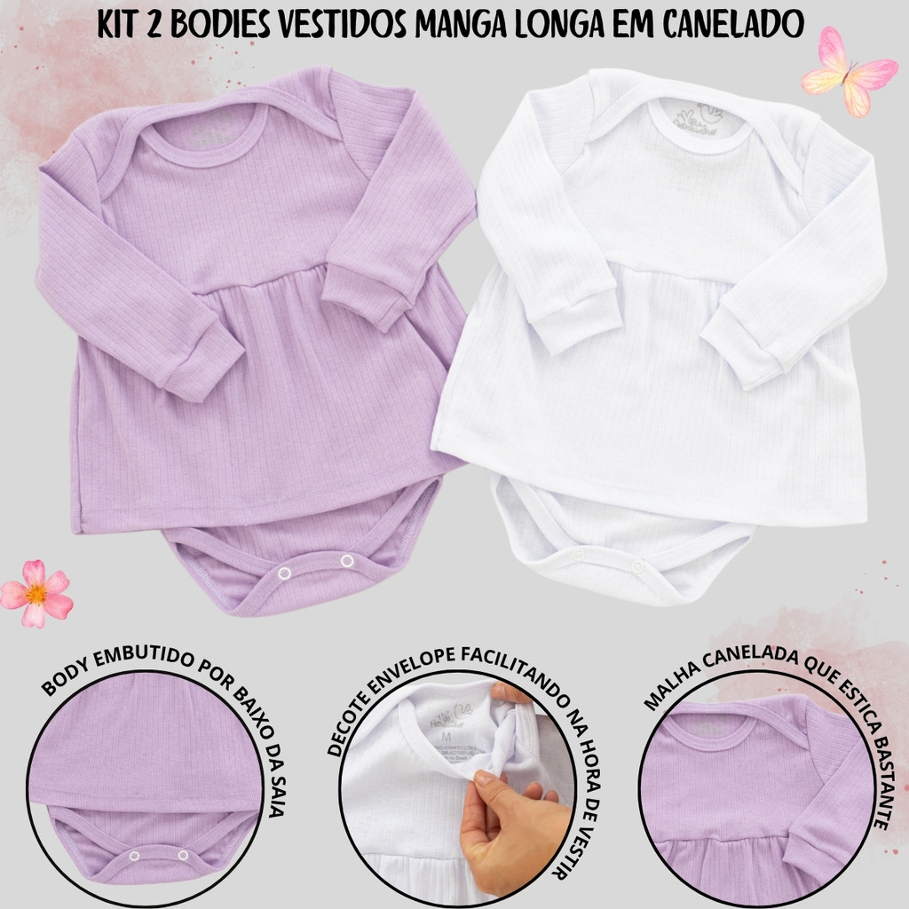 Kit 2 Vestidos De Bebê Malha Canelada Manga Longa Estilosa MP005KIT2-MS-C5