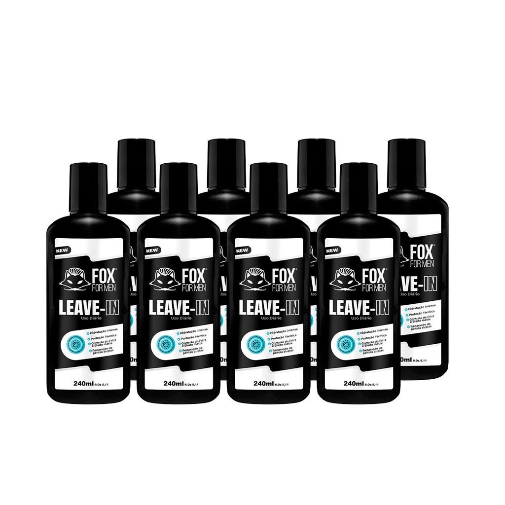 Kit 8 Leave-In FOX FOR MEN 240ml Hidratação Proteção Solar Térmica Atacado Barbeiros Original