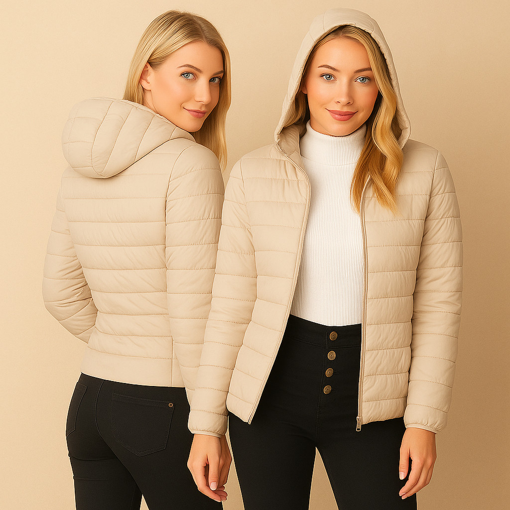 Jaqueta Puffer Bobojaco Casaco Feminino  Bolsos Internos - Bege