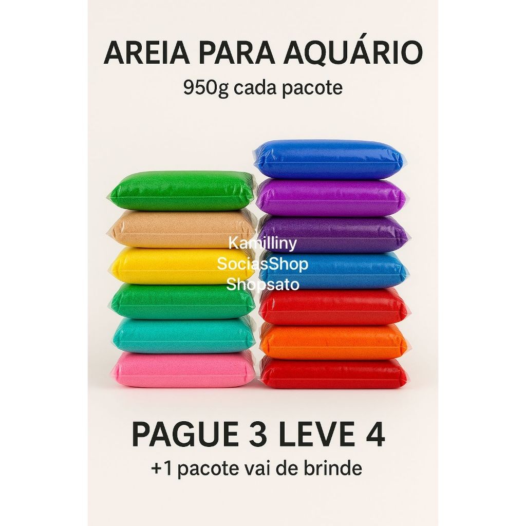 Kit 4 Pacote De 950g Areia De Aquário Colorida Artesanato Decoração Enfeite Aquário em Oferta na Shopee