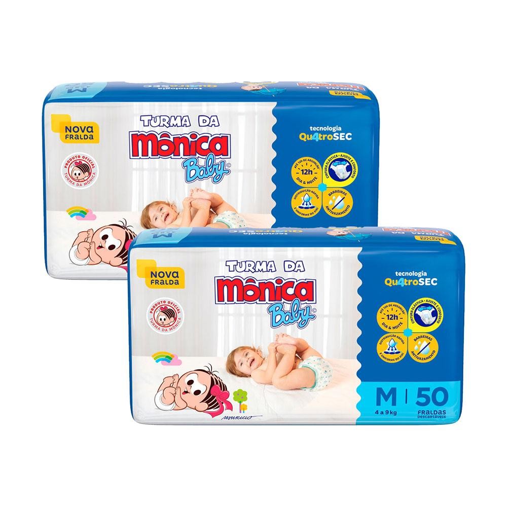 Kit 2 Fraldas Turma da Mônica Baby Mega M com 50un cada em Oferta na Shopee