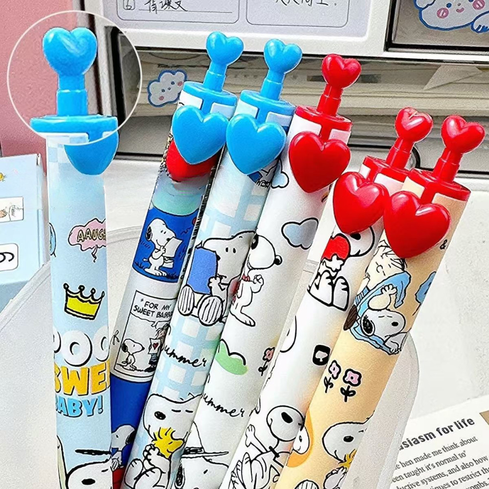6 Pçs Encaixotado Amor Snoopy Imprensa Caneta De Secagem Rápida Bonito Dos Desenhos Animados Estudante Exame Escovação P