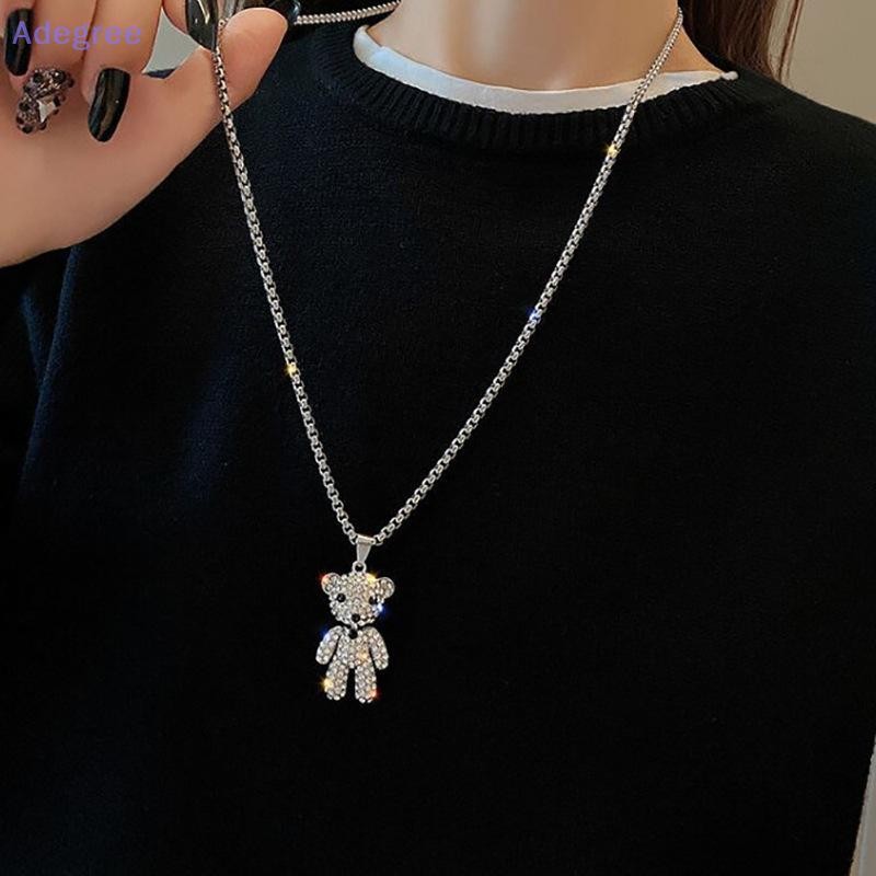 Adegree Hip-hop Titânio Aço Urso Boneca Pingente Colares Para Mulheres Vintage Zircônia Cúbica Camisola Corrente Jóias N