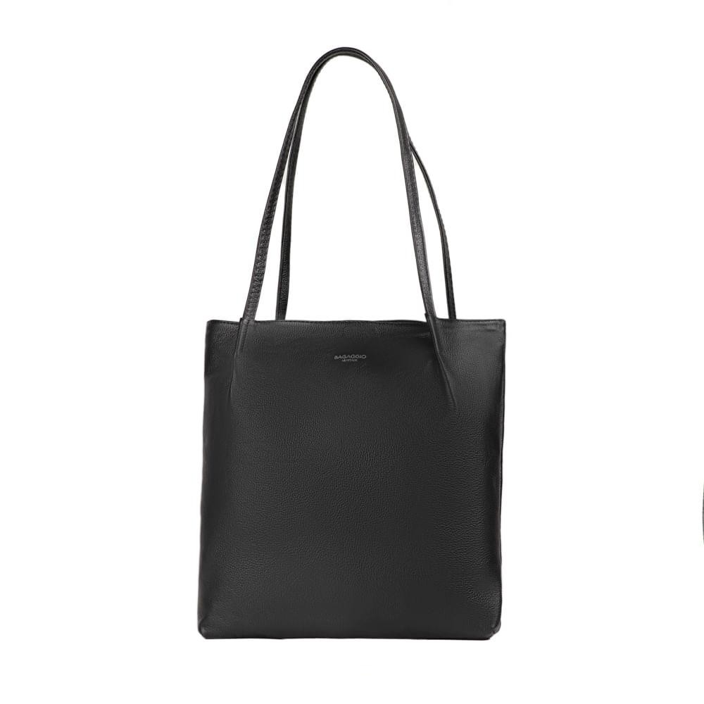 Bolsa de Ombro Feminina Grande de Couro Shopping Bag BG Preta