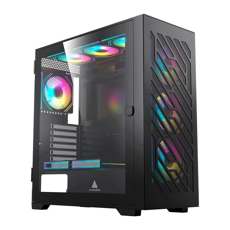 Gabinete Gamer Acegeek Puzzle, Mid-Tower, Lateral de Vidro, Preto, AG-PUZZLE-BK