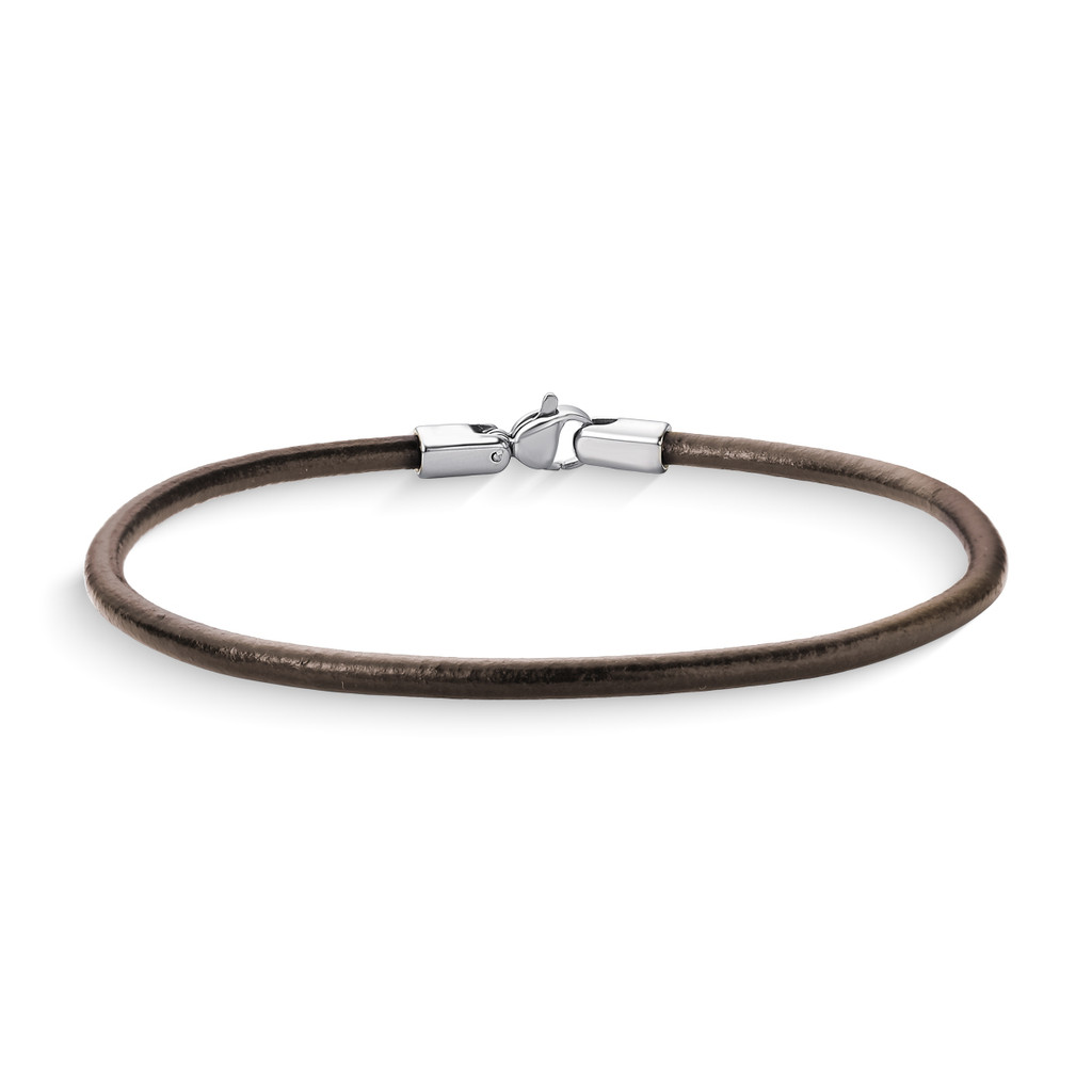 Pulseira de Slim Couro Marrom Masculina com Fecho Prata