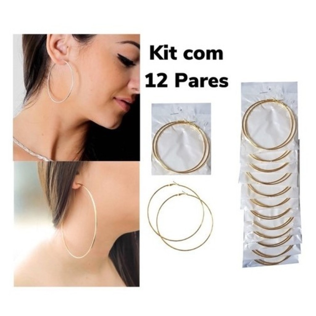 ANA1108 Cartelao com 12 pares de Brincos de Argolas PRATA/DOURADO -TEMOS VARIOS TAMANHOS em Oferta na Shopee