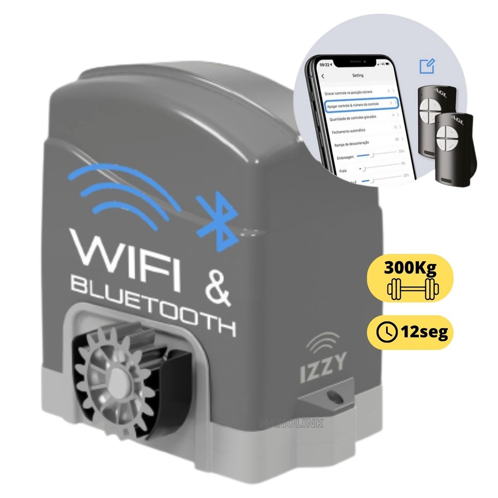 Kit Motor Portão Deslizante Dz Izzy 300 Wifi App Celular Agl