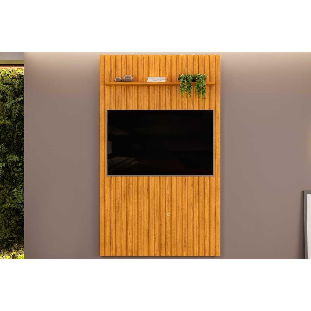 Painel Quarto p/ TV até 55 Pol Pratic Ripado c/ 1 Prateleira 143x240cm Cedro - DJ Móveis em Oferta na Shopee