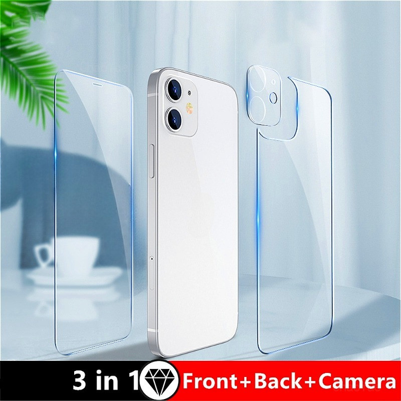 [3 Em 1] Filme De Lente De Câmera Frontal E Traseira De Vidro Temperado Para IPhone 17 16 15 14 13 12 11 Pro Max Plus 6
