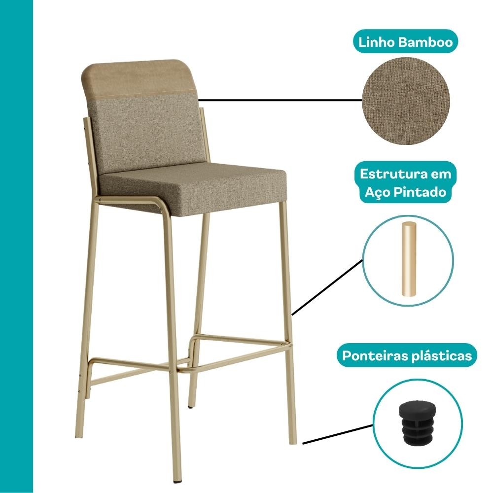 Detalhes do Kit 2 Banquetas Altas Duo Carraro Bamboo e Dourado