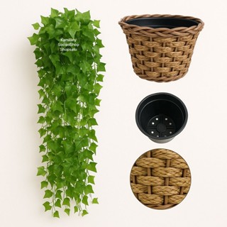 Kit 2 Vaso Trançado + 4 Plantas Pendente Verde Artificial Arranjo De Parede Folhagem Hera Enfeite em Oferta na Shopee